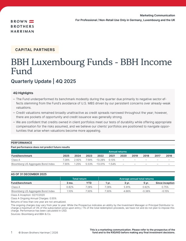 BBH Luxembourg Funds - BBH Income Fund Quarterly Update - Q4 2025